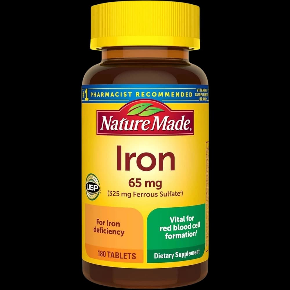 Iron 65mg tablets bottle front view