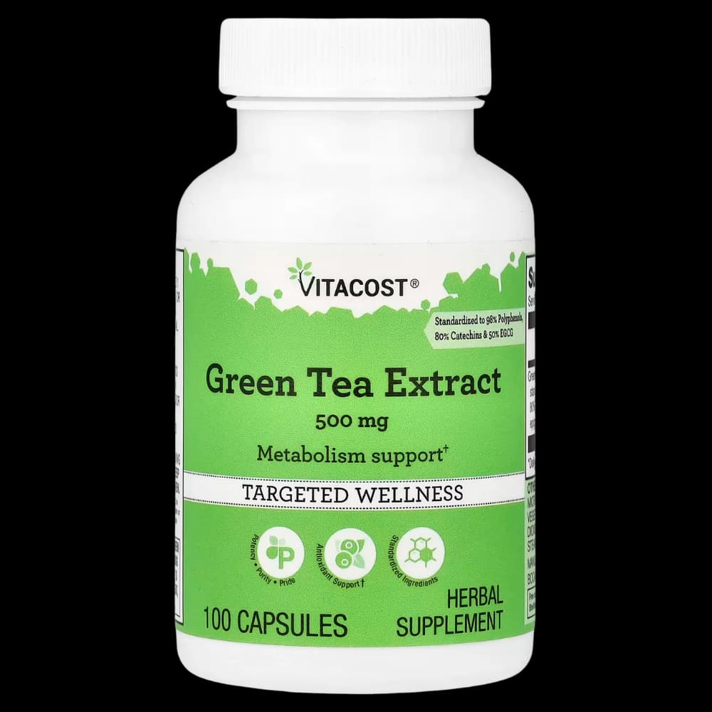 Green Tea Extract 500mg capsules bottle front view